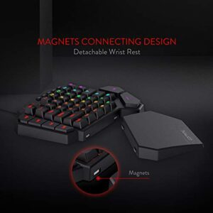 Redragon K585 DITI One-Handed RGB Mechanical Gaming Keyboard, Type-C Professional Gaming Keypad with 7 Onboard Macro Keys, Detachable Wrist Rest, 42 Keys (Black-Blue Switch)