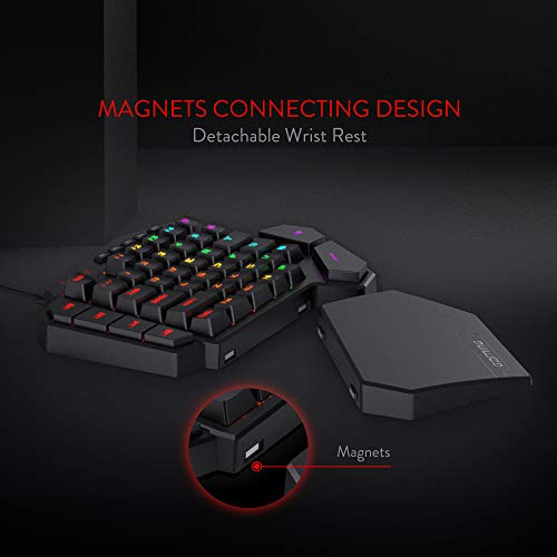 Redragon K585 DITI One-Handed RGB Mechanical Gaming Keyboard, Type-C Professional Gaming Keypad with 7 Onboard Macro Keys, Detachable Wrist Rest, 42 Keys (Black-Blue Switch)