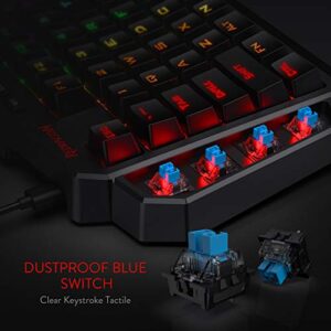 Redragon K585 DITI One-Handed RGB Mechanical Gaming Keyboard, Type-C Professional Gaming Keypad with 7 Onboard Macro Keys, Detachable Wrist Rest, 42 Keys (Black-Blue Switch)