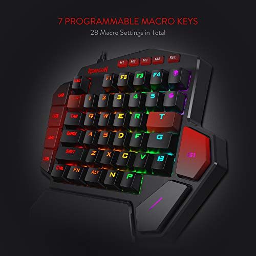 Redragon K585 DITI One-Handed RGB Mechanical Gaming Keyboard, Type-C Professional Gaming Keypad with 7 Onboard Macro Keys, Detachable Wrist Rest, 42 Keys (Black-Blue Switch)