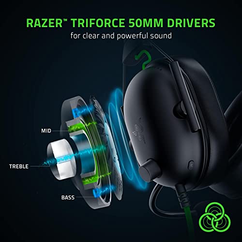 Razer BlackShark V2 X USB Wired Esports Gaming Headset: 7.1 Surround Sound - 50mm Drivers - 240g Lightweight Build - Noise Cancelling Mic - Hybrid Memory Foam Cushions - Long Lasting Comfort - Black