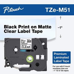 Brother P-touch TZe-M51 Black Print on Premium Matte Clear Laminated Tape 24mm (0.94”) wide x 8m (26.2’) long