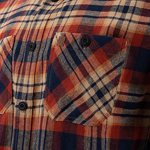 Coleman Mens Long-Sleeve Flannel Shirt Midweight Western Plaid Button-Down (Rust/Navy, XL)