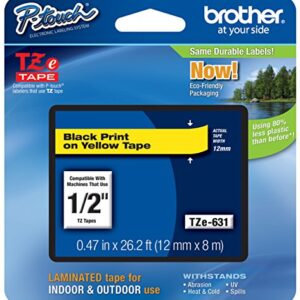 Brother Genuine TZe-631 1/2" Black on Yellow Standard Laminated Tape for P-Touch Labeler, 4 Pack