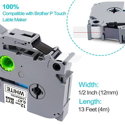 PTD210 Tape TZe131 TZe231 TZe431 TZe531 TZe631 TZe731 P Touch Label Tape 12mm 0.47 Laminated Tape Compatible P-Touch PTH110 PTH100 PTD210 PTD200 PTD400AD PTD600 Label Maker (6 Pack Combo Set)