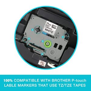 PTD210 Tape TZe131 TZe231 TZe431 TZe531 TZe631 TZe731 P Touch Label Tape 12mm 0.47 Laminated Tape Compatible P-Touch PTH110 PTH100 PTD210 PTD200 PTD400AD PTD600 Label Maker (6 Pack Combo Set)