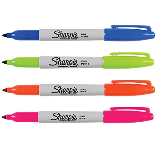 SHARPIE Permanent Markers | Fine Point | Assorted Fun Colours | 4 Count