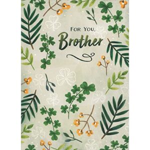 designer greetings floating green and white shamrocks, branches and orange flowers st. patrick’s day card for brother