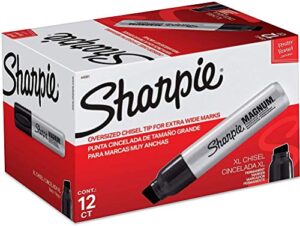 sharpie 44001 oversized chisel tip extra wide magnum permanent marker, black, sturdy extra-wide felt chisel tip, quick-drying ink is fade-and water-resistant, 12 marker per box