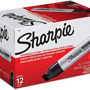 Sharpie 44001 Oversized Chisel Tip Extra Wide Magnum Permanent Marker, Black, Sturdy Extra-wide Felt Chisel Tip, Quick-drying Ink is Fade-and Water-Resistant, 12 Marker Per Box