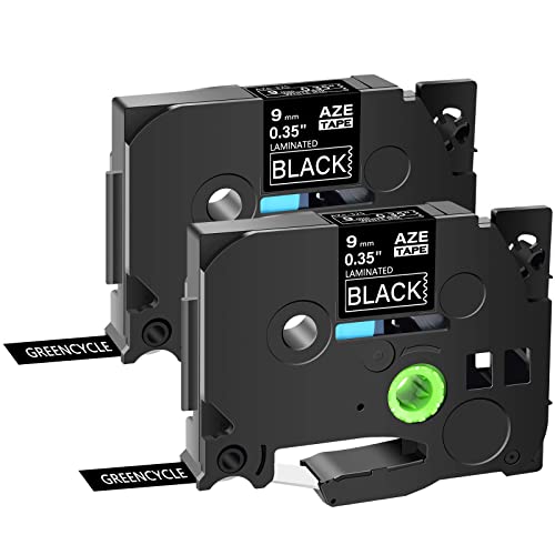 GREENCYCLE 2 Pack Compatible for Brother P-Touch TZe-325 TZe325 TZ325 TZ-325 AZE Label Tape 0.35 Inch 9mm 3/8" White on Black Laminated for PTD210 PT-H100 PTH110 PT-D400AD PTD600 PT-1290 PT2430PC