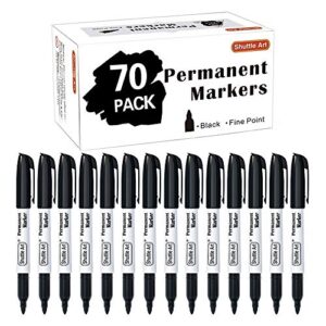permanent markers,shuttle art 70 pack black permanent marker set,fine point, works on plastic,wood,stone,metal and glass for doodling, marking