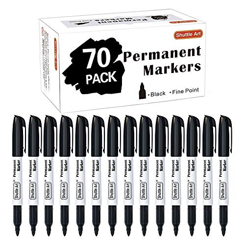 Permanent Markers,Shuttle Art 70 Pack Black Permanent Marker set,Fine Point, Works on Plastic,Wood,Stone,Metal and Glass for Doodling, Marking