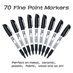 Permanent Markers,Shuttle Art 70 Pack Black Permanent Marker set,Fine Point, Works on Plastic,Wood,Stone,Metal and Glass for Doodling, Marking