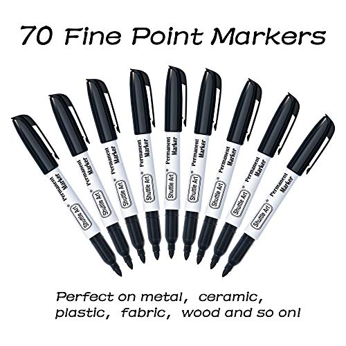 Permanent Markers,Shuttle Art 70 Pack Black Permanent Marker set,Fine Point, Works on Plastic,Wood,Stone,Metal and Glass for Doodling, Marking