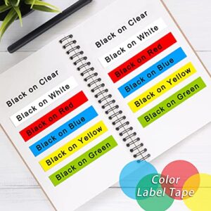 6 Pack Compatible Label Tape Replacement for Brother Ptouch Label Maker Tape 12mm 0.47 Laminated Tze Tape TZe231 131 431 531 631 731(White/Clear/Red/Blue/Yellow/Green) for PT-D210 H110 PTD200