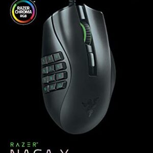 Razer Naga X - Ergonomic MMO Gaming Mouse with 16 Programmable Buttons (Optical Mouse Switches, 5G Optical Sensor, Chroma RGB, Speedflex Cable) Black