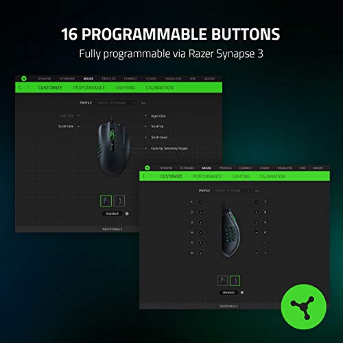 Razer Naga X - Ergonomic MMO Gaming Mouse with 16 Programmable Buttons (Optical Mouse Switches, 5G Optical Sensor, Chroma RGB, Speedflex Cable) Black