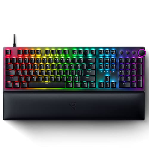 Razer Huntsman V2 Optical Gaming Keyboard: Fastest Clicky Optical Switches w/Quick Keystrokes - Doubleshot PBT Keycaps - Dedicated Media Keys & Dial - Ergonomic (Renewed), Black