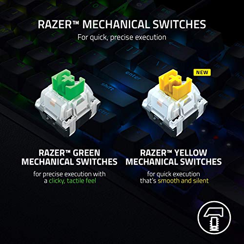 Razer BlackWidow V3 Mechanical Gaming Keyboard: Yellow Mechanical Switches - Linear & Silent - Chroma RGB Lighting - Compact Form Factor - Programmable Macro Functionality - USB Passthrough (Renewed)