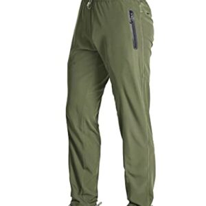 MAGCOMSEN Running Pants Men Zipper Pockets Track Pants Summer Pants Hiking Pants Quick Dry Pants Active Pants Training Pants Men Sweatpants for Men Army Green