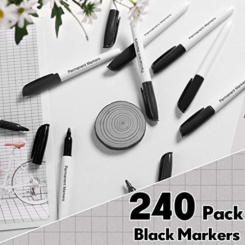 Yahenda 240 Pack Permanent Markers Bulk Black Permanent Marker Set Fine Point Marker Pens Waterproof Markers Work on Wood, Metal, Plastic, Stone, Glass