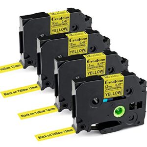 greateam yellow label tape compatible for brother tze yellow tape 12mm 0.47″ tze-631 tz-631 black on yellow tape for brother p-touch label maker pt-d210 pt-h110 pt-d600 ptd400 pt-1290 pt1280, 4-pack