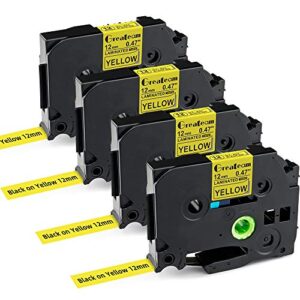 Greateam Yellow Label Tape Compatible for Brother TZe Yellow Tape 12mm 0.47" TZe-631 TZ-631 Black on Yellow Tape for Brother P-Touch Label Maker PT-D210 PT-H110 PT-D600 PTD400 PT-1290 PT1280, 4-Pack