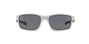 oakley men’s oo9247 chainlink rectangular sunglasses, matte white/grey polarized, 57 mm