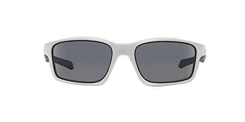 Oakley Men's OO9247 Chainlink Rectangular Sunglasses, Matte White/Grey Polarized, 57 mm