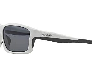 Oakley Men's OO9247 Chainlink Rectangular Sunglasses, Matte White/Grey Polarized, 57 mm