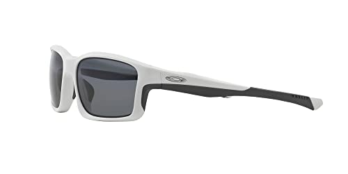 Oakley Men's OO9247 Chainlink Rectangular Sunglasses, Matte White/Grey Polarized, 57 mm