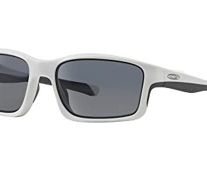 Oakley Men's OO9247 Chainlink Rectangular Sunglasses, Matte White/Grey Polarized, 57 mm