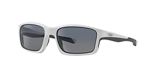 Oakley Men's OO9247 Chainlink Rectangular Sunglasses, Matte White/Grey Polarized, 57 mm