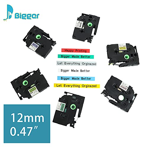 BIGGER 6 Pack Compatible Label Tape Replacement for Brother TZe-131 231 431 531 631 731 with P-Touch PT-1000 PT-1010 PT-H101C GL-H105 PT-2030VP, 0.47'' 12mm x 8m