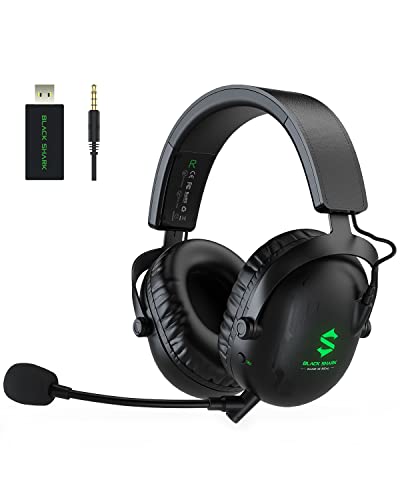 Black Shark 2.4Ghz Wireless Gaming Headset for PC PS4 PS5 Laptops,Over-Ear Bluetooth 5.2 Gaming Headphones with Detachable Ultra-Clear Microphone,60 Hours Playtime, 3.5mm Wired Mode for Xbox Series