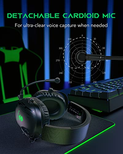 Black Shark 2.4Ghz Wireless Gaming Headset for PC PS4 PS5 Laptops,Over-Ear Bluetooth 5.2 Gaming Headphones with Detachable Ultra-Clear Microphone,60 Hours Playtime, 3.5mm Wired Mode for Xbox Series