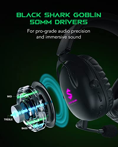 Black Shark 2.4Ghz Wireless Gaming Headset for PC PS4 PS5 Laptops,Over-Ear Bluetooth 5.2 Gaming Headphones with Detachable Ultra-Clear Microphone,60 Hours Playtime, 3.5mm Wired Mode for Xbox Series