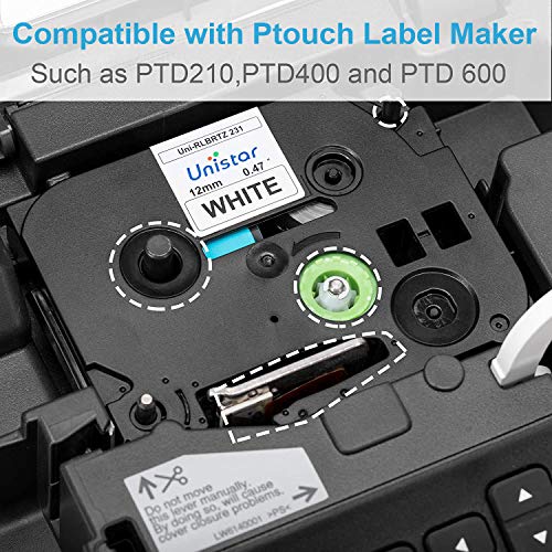 Unistar PT-D210 Lable Tape Compatible Brother ptouch Label Maker Tape TZ 231 TZe231 TZ-231 12mm 0.47 Inch Laminated White，Compatible for Brother Label Maker PT-D210 PT-D400 PT-D600 PT-1280, 4-Pack