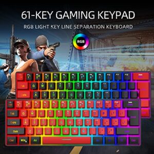 Snpurdiri 60% Wired Gaming Keyboard,True RGB Mini Keyboard, Waterproof Small Compact 61 Keys Keyboard for PC/Mac Gamer, Typist, Travel, Easy to Carry on Business Trip(Black-Red)