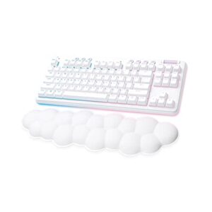 logitech g715 wireless mechanical gaming keyboard with lightsync rgb, lightspeed, clicky switches (gx blue), and keyboard palm rest, pc/mac compatible – white mist