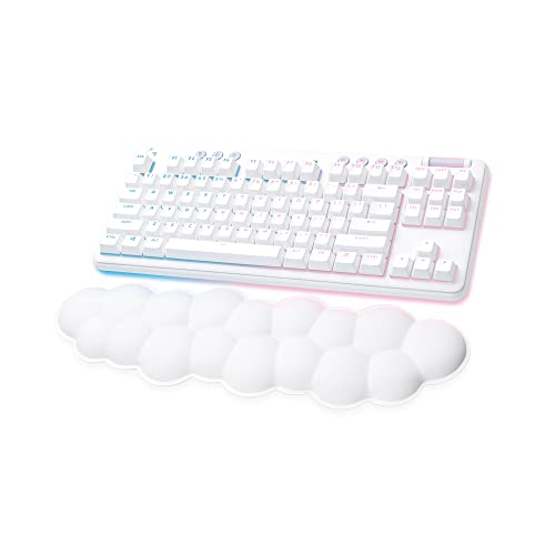 Logitech G715 Wireless Mechanical Gaming Keyboard with LIGHTSYNC RGB, LIGHTSPEED, Clicky Switches (GX Blue), and Keyboard Palm Rest, PC/Mac Compatible - White Mist