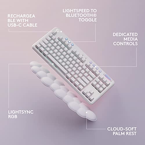 Logitech G715 Wireless Mechanical Gaming Keyboard with LIGHTSYNC RGB, LIGHTSPEED, Clicky Switches (GX Blue), and Keyboard Palm Rest, PC/Mac Compatible - White Mist
