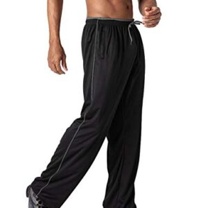 TOTNMC Men's Sweatpants Athletic Warm Up Pants Open Bottom Pants 2 Zipper Pockets Black/Gray