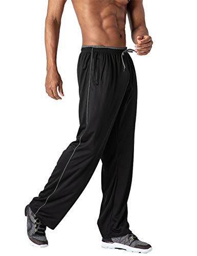 TOTNMC Men's Sweatpants Athletic Warm Up Pants Open Bottom Pants 2 Zipper Pockets Black/Gray