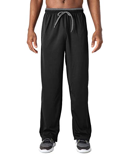 TOTNMC Men's Sweatpants Athletic Warm Up Pants Open Bottom Pants 2 Zipper Pockets Black/Gray