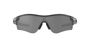 oakley men’s oo9206 radarlock path low bridge fit rectangular sunglasses, hi res carbon/prizm black polarized, 38 mm
