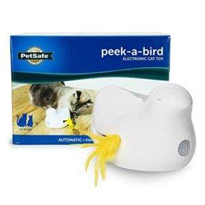 petsafe peek-a-bird – electronic toy and interactive bird hunt – automatic feather toy for bored and anxious cats – kitten teaser toy – automated toy for cat enrichment and exercise small
