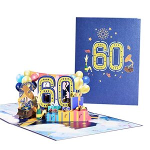 60th greeting birthday cards, pop up happy 60th birthday card for him or her, cheers 60 years old birthday cards best for husband, wife, mom, dad, sister, brother, friend