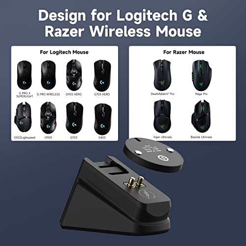 MOSHOU Mouse Wireless Charger Station Compatible with Logitech G Pro X Superlight G903h G703h G502 Lightspeed Razer DeathAdder V2 Naga Viper Basilisk Ultimate Gaming Mice Mouse Dock Station